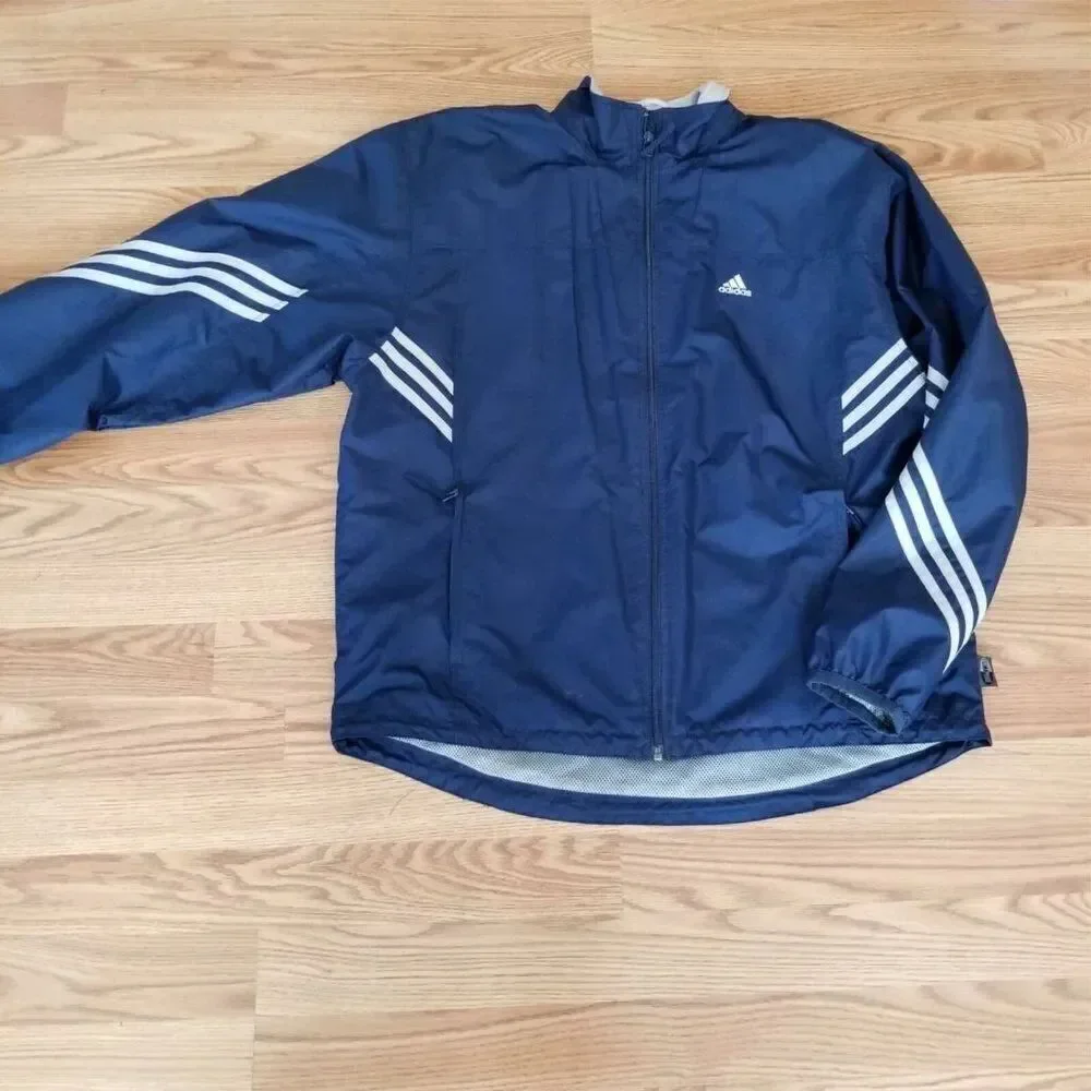Vintage Y2K Mens Large Adidas Blue Track Windbreaker Jacket